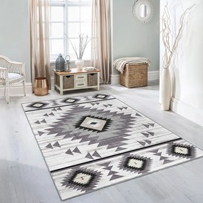Covor tip traversă gri deschis lavabil 80x200 cm Ethnic Geo – Mila Home