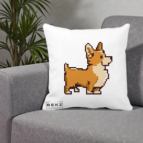 Perna Personalizata Corgi Pixel Art, 40x40 cm, Alba Mata, Husa Detasabila, Perna Inclusa, BEKZ®