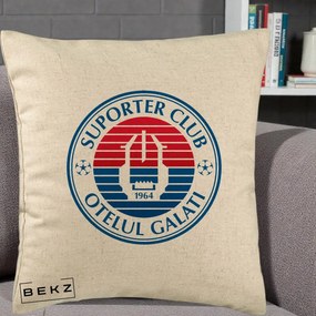 Perna Personalizata Otelul Galati Suporter Club 1964, 40x40 cm, Bej, Husa Detasabila, Perna Inclusa, BEKZ®