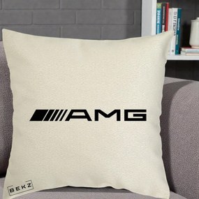 Perna Personalizata cu emblema Mercedes-AMG, 40x40 cm, Ecru, Husa Detasabila, Perna Inclusa, BEKZ®