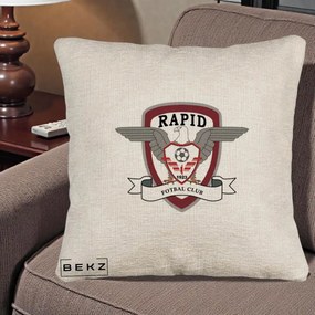 Perna Personalizata Rapid Fotbal Club 1923, 40x40 cm, Bej Canapea, Husa Detasabila, Perna Inclusa, BEKZ®