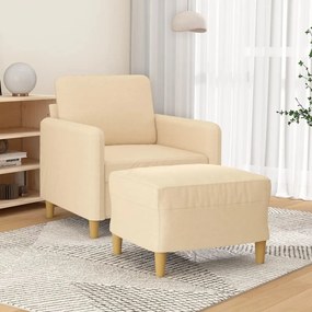 Fotoliu canapea cu taburet, crem, 60 cm, material textil