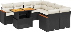 vidaXL Set mobilier de grădină cu perne, 9 piese, negru, poliratan