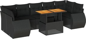 vidaXL Set mobilier de grădină cu perne, 8 piese, negru, poliratan
