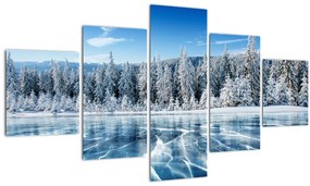 Tablou cu lacul înghețat și copacii înzăpeziți (125x70 cm), în 40 de alte dimensiuni noi