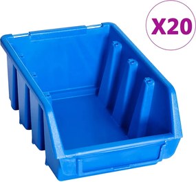 vidaXL Cutii de depozitare stivuibile, 20 buc., albastru, plastic