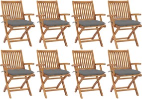 vidaXL Scaune pliabile de grădină cu perne, 8 buc., lemn masiv de tec