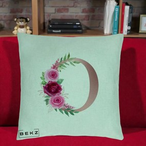 Cadou Personalizat - Perna Personalizata Monograma Rose Gold Litera O, 40x40 cm, Verde Menta, Husa Detasabila, Perna Inclusa, BEKZ®