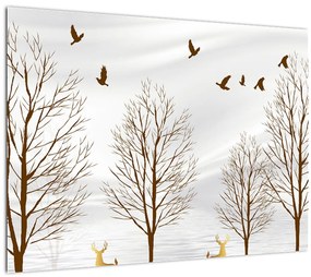 Tablou pe sticlă - Cerb lângă râu (70x50 cm)