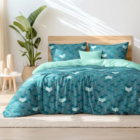 Goldea lenjerie de pat din 100% bumbac duo - mozaic în dungi cu mentă 140 x 200 și 50 x 70 cm