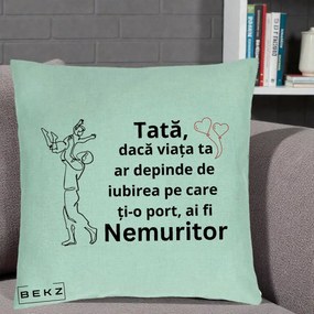 Cadou pentru Tata - Perna Personalizata Tata Nemuritor Joaca in Aer, 40x40 cm, Verde Menta, Husa Detasabila, Perna Inclusa, BEKZ®