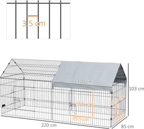 PawHut Cușcă pentru găini cu Acoperiș din Țesătură 220x85x103cm Argintiu | Aosom Romania