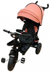 Tricicleta cu pozitie de somn, muzica si lumini, 8 luni - 4 ani, Roti Cauciuc Plin Piersica- TMR-47-piersica