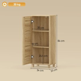 HOMCOM Dulap Slim pentru Baie cu Ușă cu Șipci, 3 Rafturi, Finisaj Natural | Aosom Romania