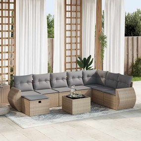 vidaXL Set canapele de grădină, 9 piese, cu perne, bej, poliratan