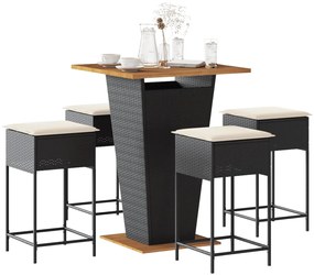 vidaXL Set mobilier bar de grădină cu perne, 5 piese, negru, poliratan