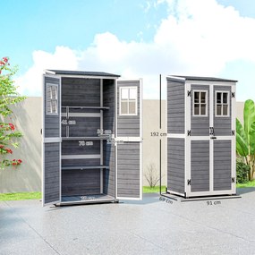 Outsunny Magazie pentru depozitare în grădină, magazie pentru unelte cu 2 ferestre, țăruși pentru ancorare, acoperiș din asfalt, 91 x 69 x 192 cm, lemn de brad, Gri deschis | Aosom Romania