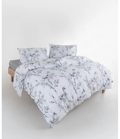 Lenjerie de pat albă-gri din bumbac ranforcé pentru pat dublu, extinsă 240x220 cm White Floral – Mila Home Luxury
