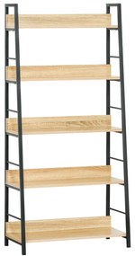 HOMCOM Bibliotecă bibliotecă de stil industrial înclinat 5 Niveluri 70L x 35l x 150H cm Culoare lemn stejar deschis Negru | Aosom Romania
