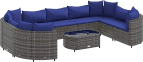 vidaXL Set mobilier de grădină cu perne, 10 piese, gri, poliratan