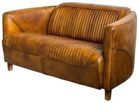 Canapea 2 locuri din piele naturală, cognac, aspect vintage, Pilot, 125 x 86 x 68 cm