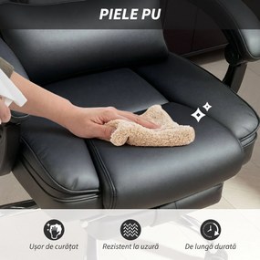 HOMCOM Scaun de Birou cu Masaj și Încălzire, Reclinabil, din Piele PU, cu Telecomandă și Suport pentru Picioare, Negru | Aosom Romania