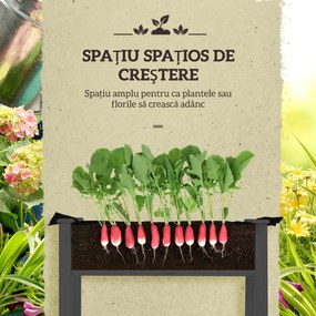 Outsunny Pat de Grădină Înălțat cu Acoperiș din PE, Jardinieră din Lemn pentru Exterior cu 4 Orificii de Drenaj, pentru Flori și Legume, pentru Grădină, Balcon, 121x55x117 cm, Gri Închis | Aosom Romania