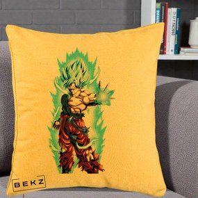 Perna Personalizata Dragon Ball Goku Ultra Instinct Blue, 40x40 cm, Galben, Husa Detasabila, Perna Inclusa, BEKZ®