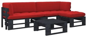 3066799 vidaXL Set mobilier paleți cu perne, 4 piese, negru, lemn pin tratat