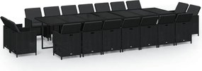 vidaXL Set mobilier de grădină cu perne, 19 piese, negru, poliratan