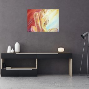 Tablou pe sticlă - Imaginea unei femei care se odihnește, pictură în ulei (70x50 cm)