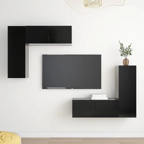 Set comode TV, 4 piese, negru, PAL Negru, 80 x 30 x 30 cm, 4