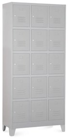 Dulap metalic - 15 cutii, 90 x 40 x 195 cm, picioare fixe, încuietoare cilindrică, gri deschis - ral 7035