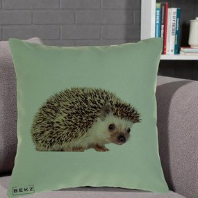 Perna Decorativa Arici Fotorealist, 40x40 cm, Verde, Husa Detasabila, Perna Inclusa, BEKZ®