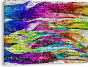 Tablou - Zid de cărămidă cu flăcări colorate (70x50 cm)
