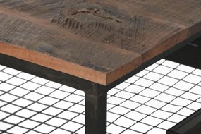 Măsuță de cafea dreptunghiulară din lemn și metal, natur și negru, pe roți, finisaj patinat, 48 x 147 x 76 cm, „Ferros” – Ethnic Collections