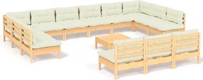 vidaXL Set de mobilier de grădină & perne 14 piese crem lemn masiv pin