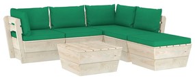 Set mobilier gradina din paleti cu perne, 6 piese, lemn molid Verde, 2x colt + 2x mijloc + suport pentru picioare + masa, 1