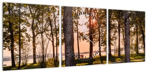 Tablou cu pomi lângă lac (cu ceas) (90x30 cm)