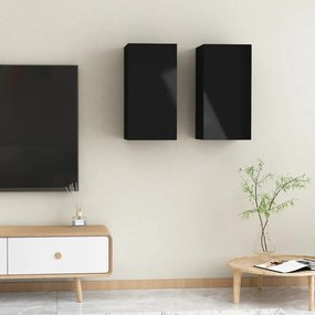 Comode TV, 2 buc., negru extralucios, 30,5x30x60 cm, PAL 2, negru foarte lucios, 30.5 x 30 x 60 cm