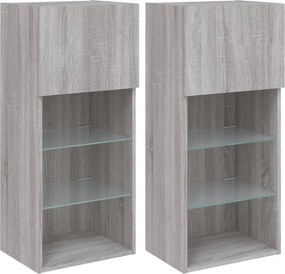 vidaXL Comode TV cu lumini LED, 2 buc., gri sonoma, 40,5x30x90 cm