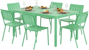 Outsunny Masă de grădină exterioară cu 6 scaune, placă cu lamele 150 cm, structură din oțel rezistent la rugina, verde | Aosom Romania