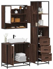 vidaXL Set mobilier de baie, 3 piese, stejar maro, lemn prelucrat