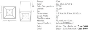 Spot LED aplicat design modern Lidu negru 7,5x7,5cm