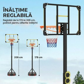 SPORTNOW Coș de Baschet pentru Copii 6-14 Ani, Coș de Baschet cu Înălțime Reglabilă, Roți și Bază Umplută, 71x46 cm, Galben | Aosom Romania