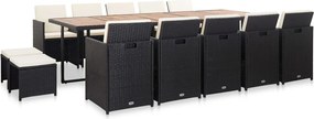 vidaXL Set mobilier de exterior cu perne, 15 piese, negru, poliratan