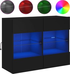 vidaXL Comodă TV de perete cu lumini LED, negru, 78,5x30x60,5 cm