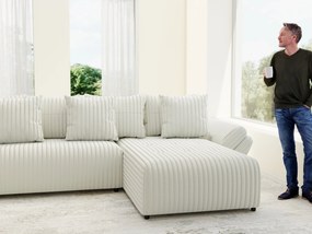 Colțar extensibil dumonde cu ladă de depozitare si sezut confortabil din spuma high-density, Berlin U Ambience Ivory 380x180 cm