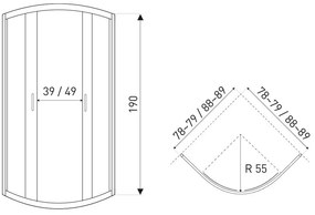 Cabină de duș curbată Tiara Gold 80 fără cădiță