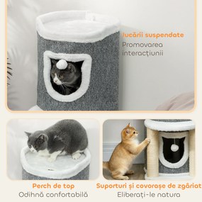 PawHut Ansamblu de joacă pentru pisici, 76 cm înălțime, cu culcușuri, pat și mingi, Gri | Aosom Romania